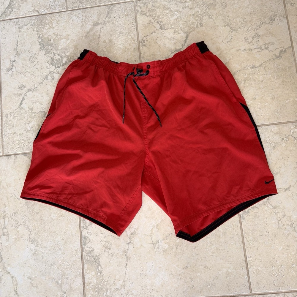 Nike Men's Red Swim Trunks Black Accents & Drawstring Size XXL Board Shorts Net